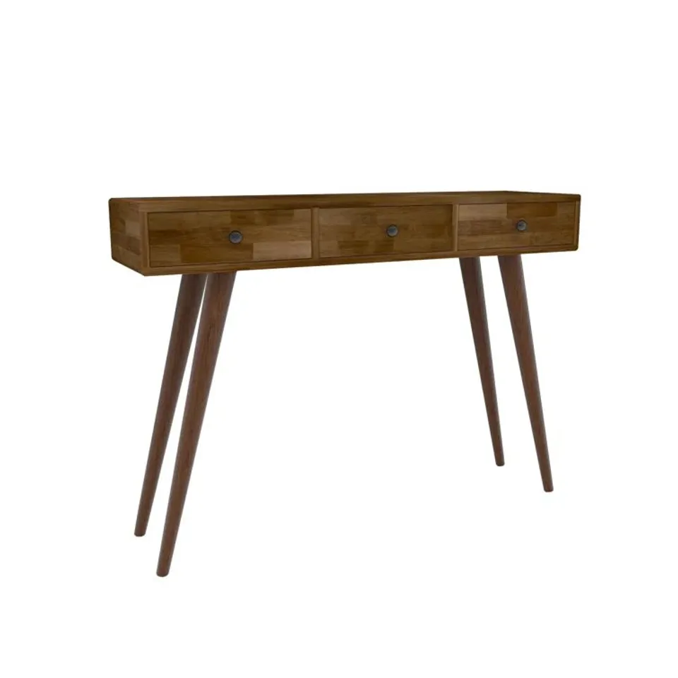 BOXED ASHWINI 110CM PINE SOLID WOOD CONSOLE TABLE - WALNUT (1 BOX)