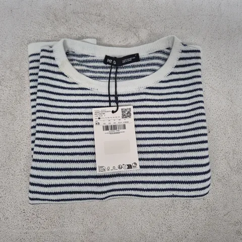 MANGO KNIT STRIPED SWEATER IN NAVY/WHITE SIZE XS