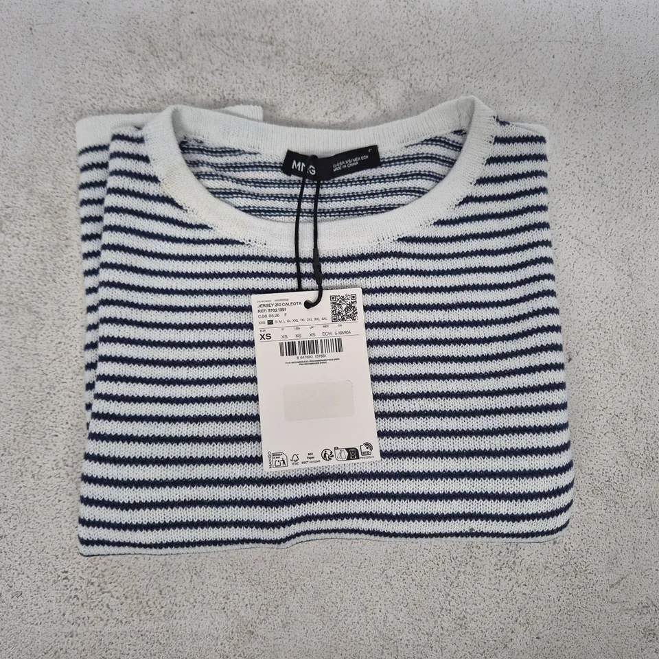 MANGO KNIT STRIPED SWEATER IN NAVY/WHITE SIZE XS
