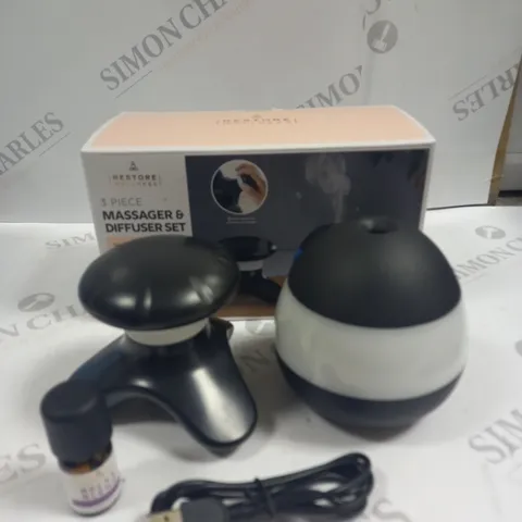BOXED RESTORE WELLNESS 3 PIECE MASSAGER & DIFFUSER SET