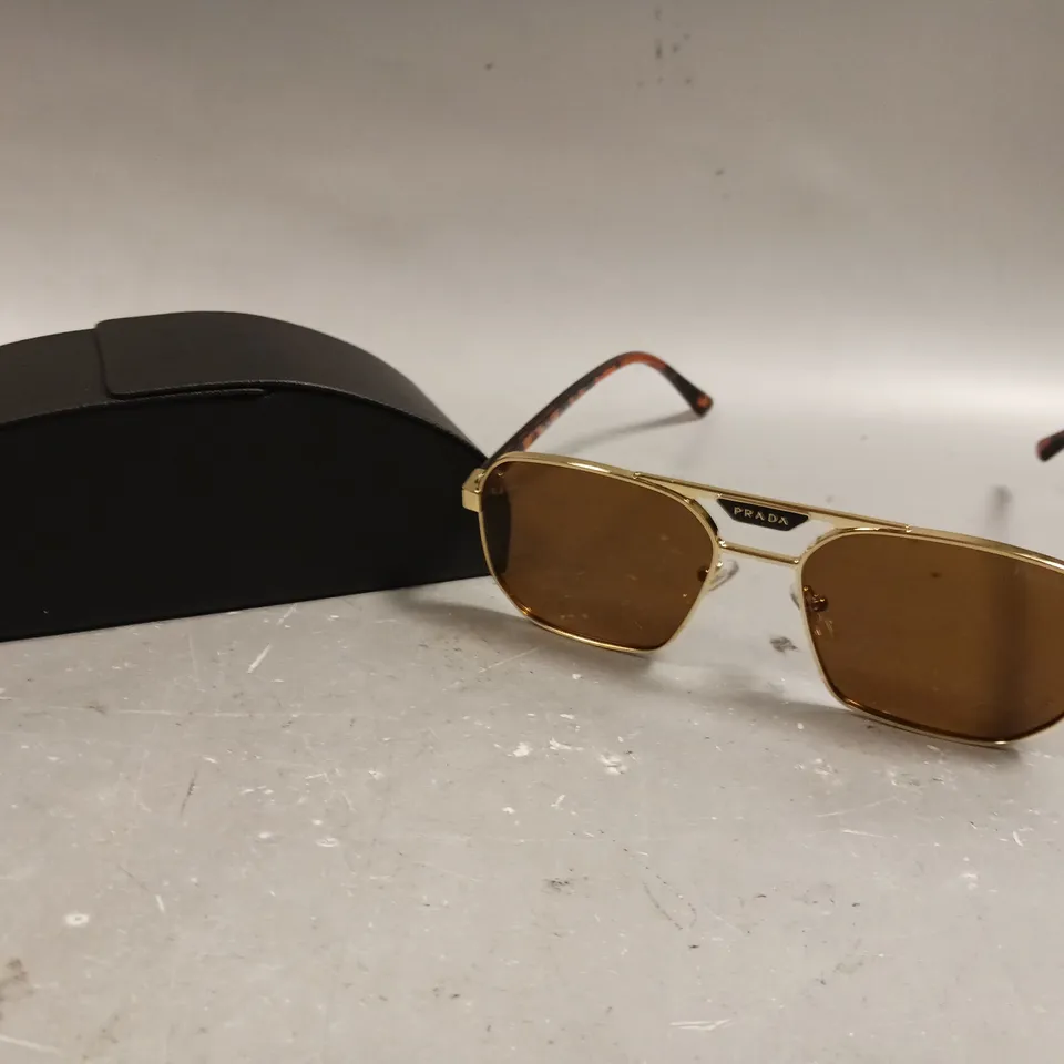 PRADA PALE GOLD TINT FRAMED SUNGLASSES 