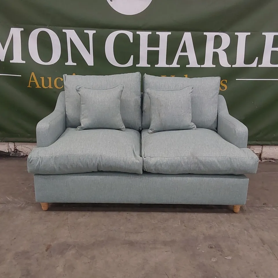 QUALITY DESIGNER FABRIC UPHOLSTERED SOFA - LIGHT BLUE