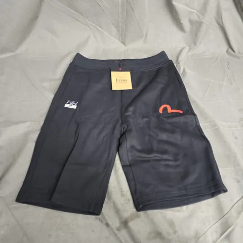 EVISU BLACK SHORTS – LOGO PATCH, MEN'S