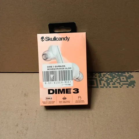 SKULLCANDY DIME 3 WIRELESS EARBUDS – BONE/ORANGE GLOW (BOXED)