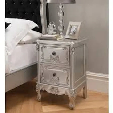 BOXED BAROQUE ANTIQUE FRENCH STYLE BEDSIDE TABLE - SILVER