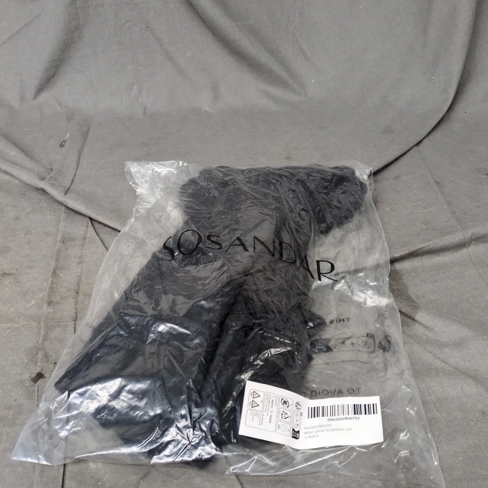 SOSANDER MESH SLEEVE SCULPTING TOP 16 BLACK BAGGED