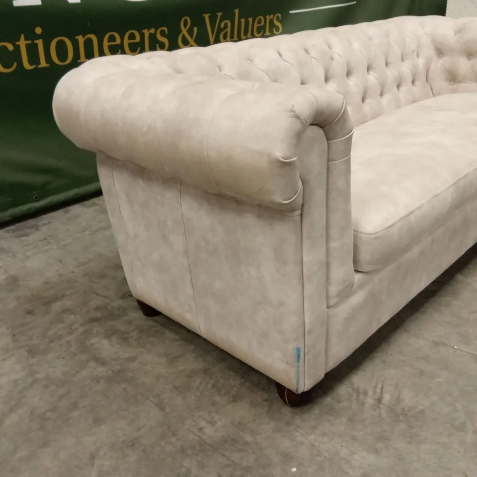 CHESTER LEATHER LOOK 3 SEATER SOFA - PEBBLE RRP £999