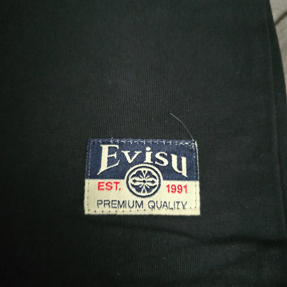EVISU CUSTOM MADE T-SHIRT – BLACK COTTON WITH LARGE BLUE LOGO SIZE L