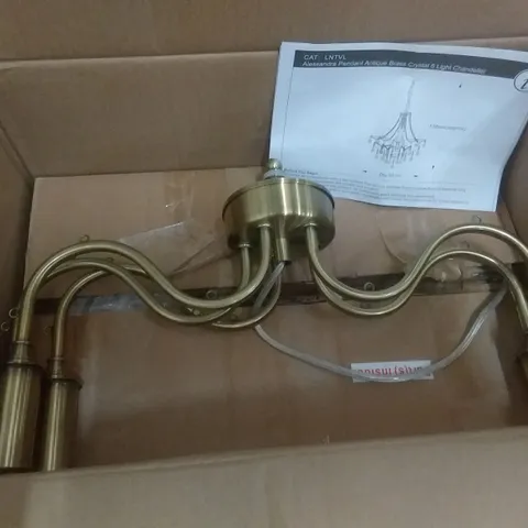 BOXED ALESSANDRA PENDANT ANTIQUE BRASS CRYSTAL 5 LIGHT CHANDALIER