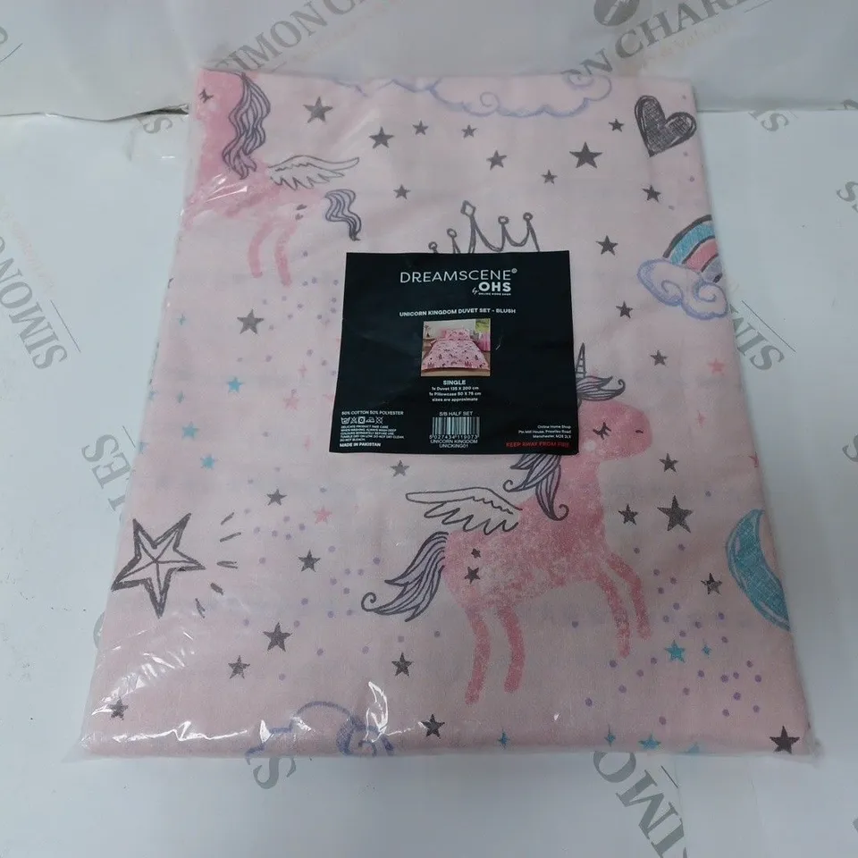 OHS DREAMSCENE UNICORN KINGDOM DUVET SET BLUSH SINGLE