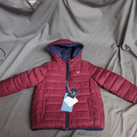 CREW CLOTHING COMPANY UK 6-7 REVERSIBLE PUFFER JACKET – BURGUNDY OUTSIDE, NAVY INTERIOR 