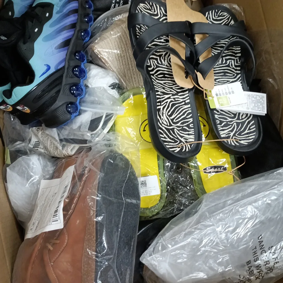 BOX OF ASSORTED SHOES AND FOOTWEAR IN DIFFERENT SIZES 