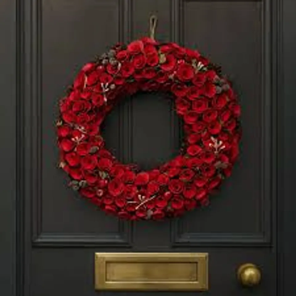 BOXED NEO LUXURY EXTRA LARGE RED ROSE WREATH 50CM HOME ARTIFICIAL CHRISTMAS FESTIVE FRONT DOOR DECORATION(1 BOX)