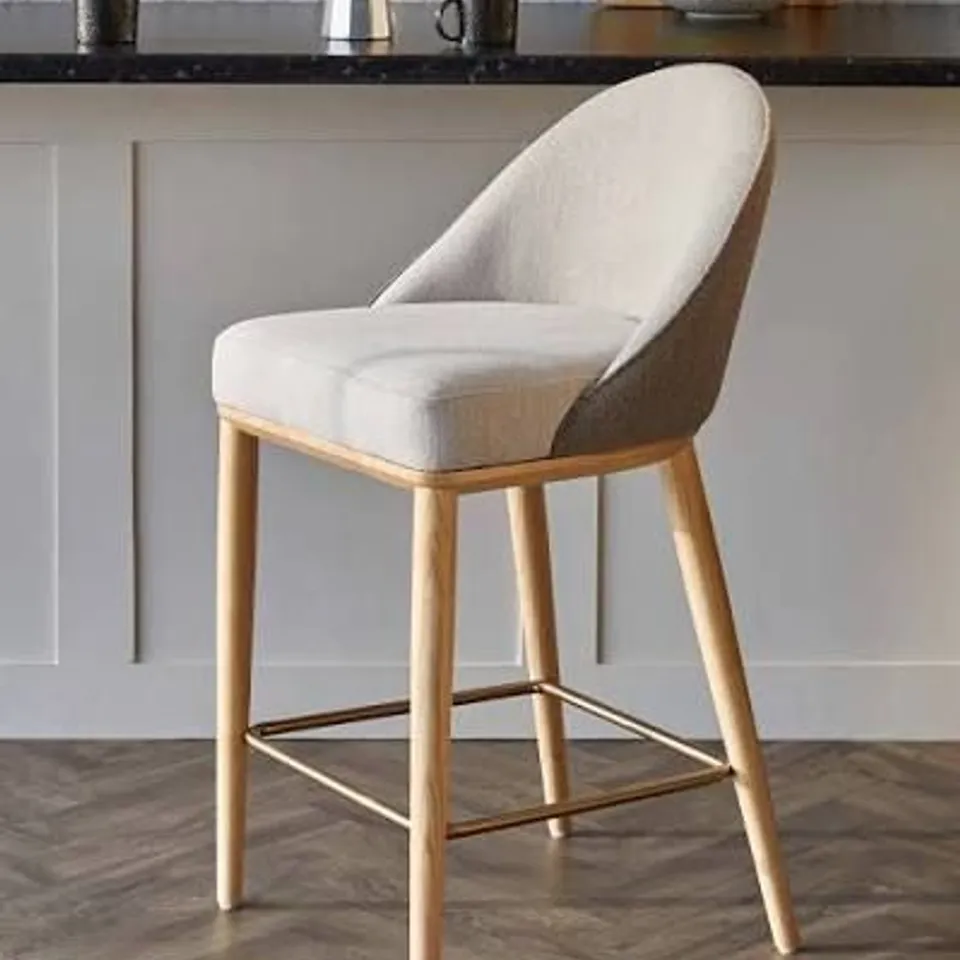 BOXED DANETTI SCARLETT CREAM BOUCLE AND NATURAL GREY CHENILLE BAR STOOL