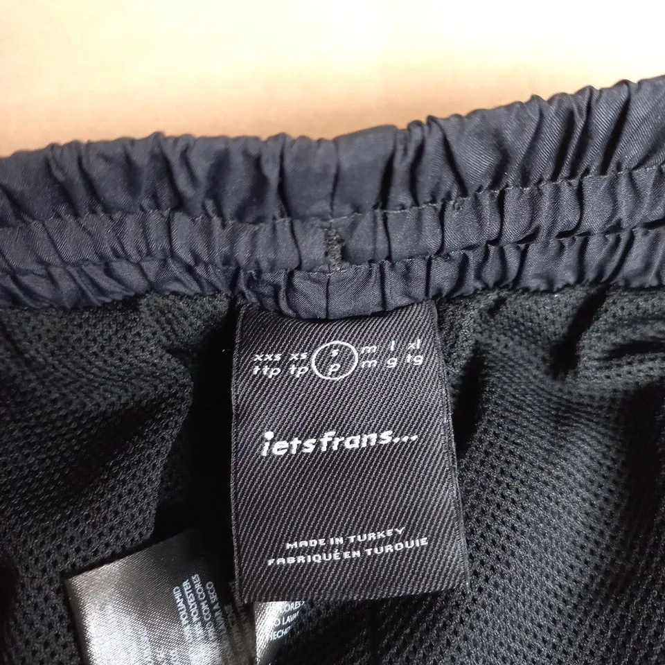 IETS FRANS BLACK JOGGING BOTTOMS WITH WHITE PIPING – ELASTICATED WAIST UK S