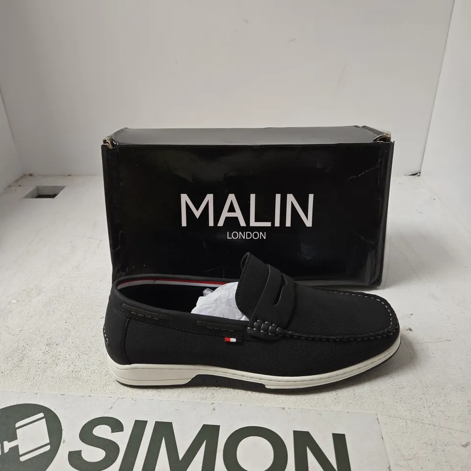 BOXED MALIN LONDON KOFI BLACK SLIP-ON LOAFERS – UK 10