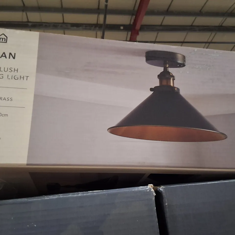 BOXED DUNELM LOGAN SEMI-FLUSH CEILING LIGHT – GREY & ANTIQUE BRASS