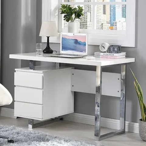 BOXED SYDNEY COMPUTER DESK IN WHITE GLOSS WITH 3 DRAWERS (1 BOX)