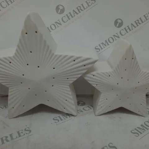 BOXED K BY KELLY HOPPEN SET OF LARGE PORCELAIN LIGHT UP WHITE STARS