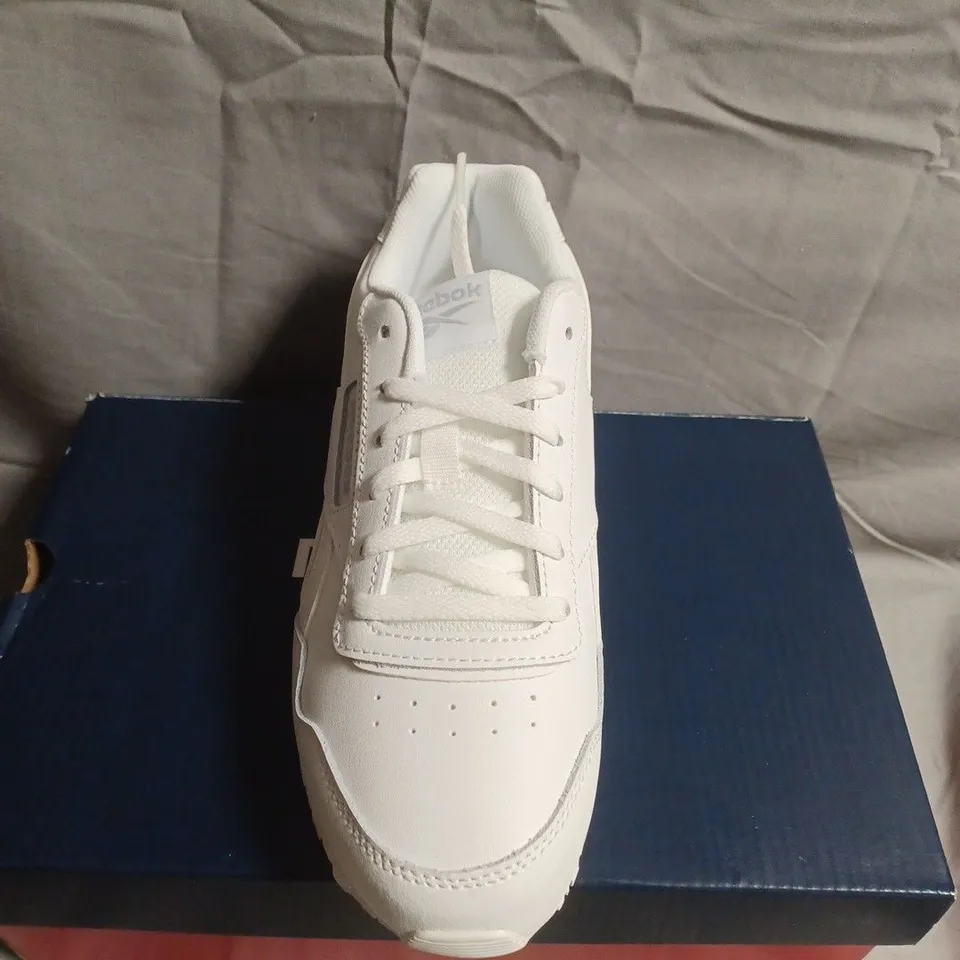 BOXED PAIR OF REEBOK ROYAL GLIDE KIDS' RUNNING SHOES, WHITE –UK SIZE 3.5