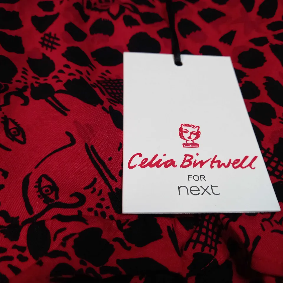 NEXT RED/BLACK PRINT SMOCK DRESS - SIZE 8