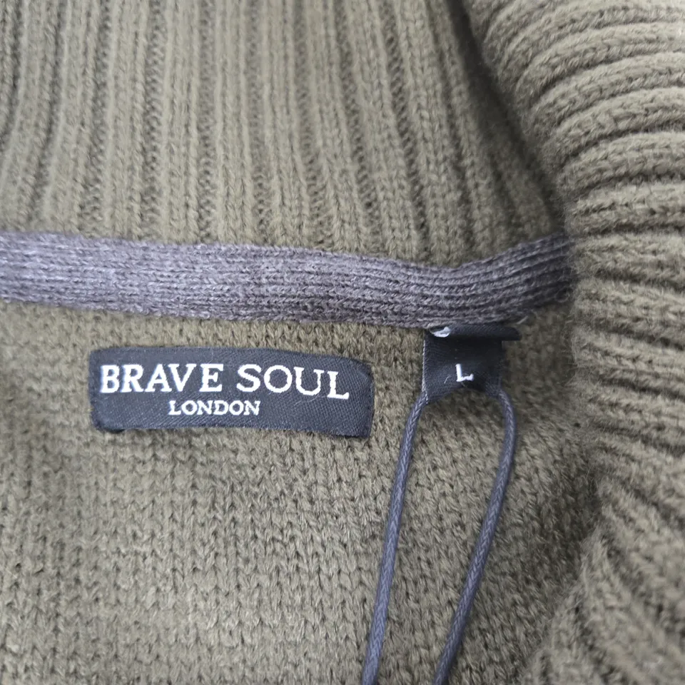 BRAVE SOUL LONDON OLIVE GREEN KNIT CARDIGAN – MEN'S, SIZE L