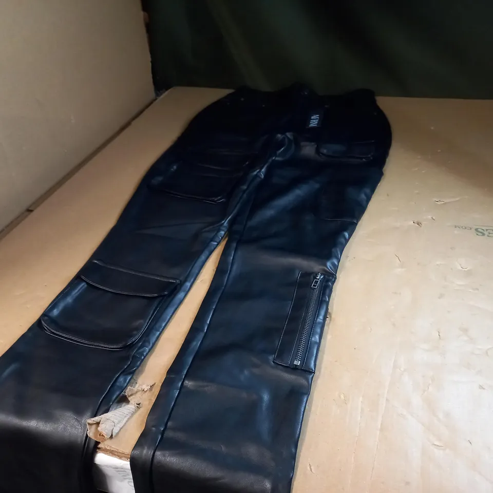 PAIR OF HIGH RISE FAUX LEATHER SKINNY CARGO TROUSERS IN BLACK SIZE 26