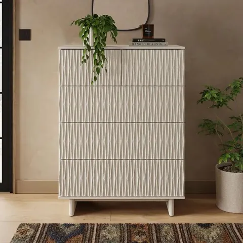 BOXED INGA 5 DRAWER CHEST - WHITEWASHED WOOD (2 BOXES)
