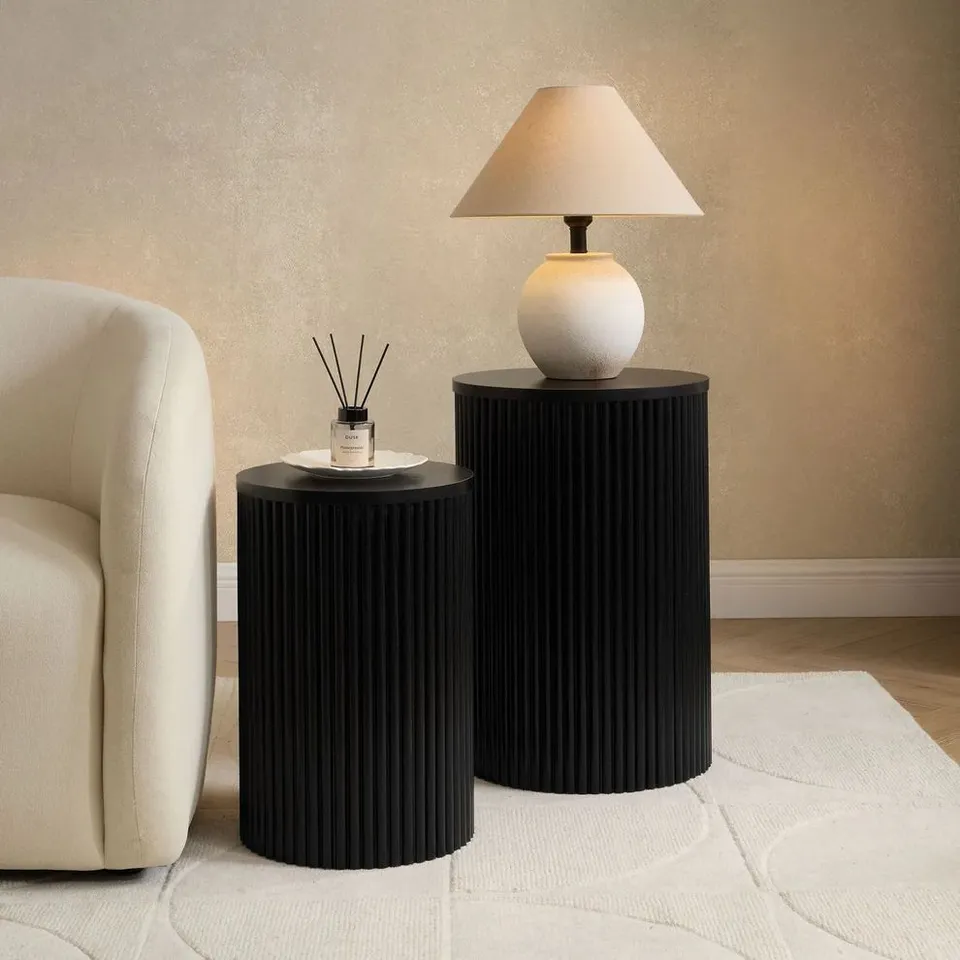 BOXED DUSK HATTIE ROUND PEDESTAL NESTING TABLES - BLACK (1 BOX)