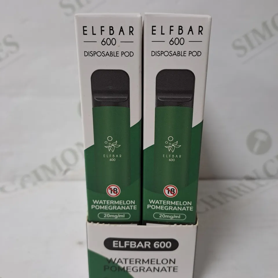 BOX OF 10 ELF BAR 600 DISPOSABLE POD WATERMELON & POMEGRANATE