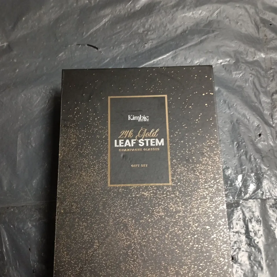 KIMBIE HOME 24K GOLD LEAF STEM CHAMPAGNE GLASSES GIFT SET – SET OF 2