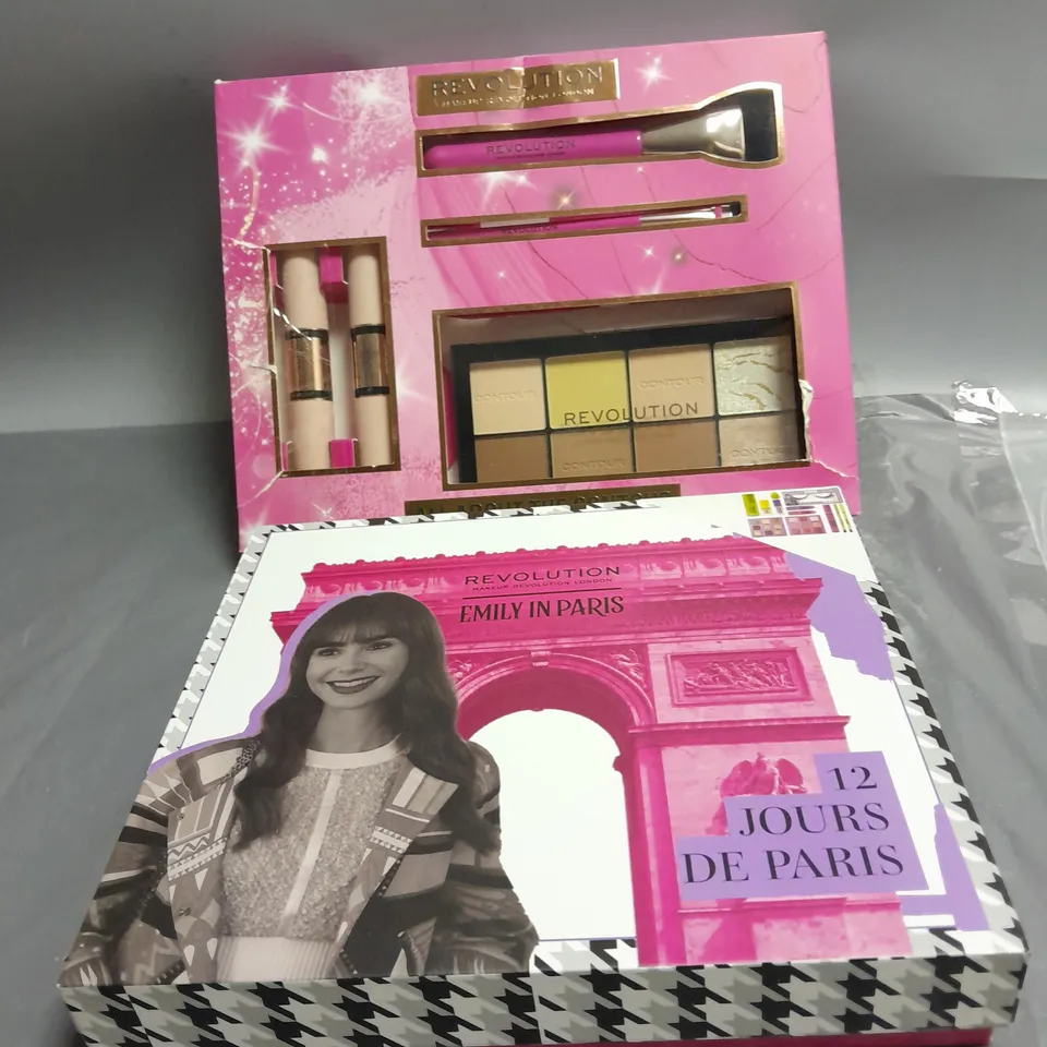 BOXED REVOLUTION LOT OF 2 PRODUCTS TO INCLUDE EMILY IN PARIS ADVENT CALENDER AND ALL ABOUT THE CONTOUR MAKE-UP SET