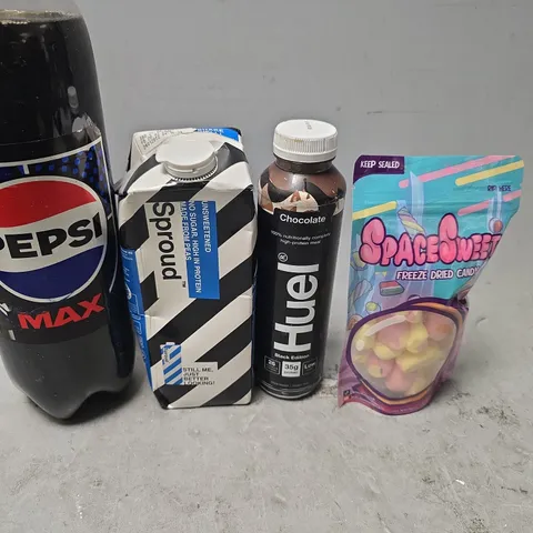 APPROXIMATELY 9 ASSORTED FOOD & DRINK ITEMS TO INCLUDE - MALTESERS , PEPSI MAX , SPACE SWEETS ETC