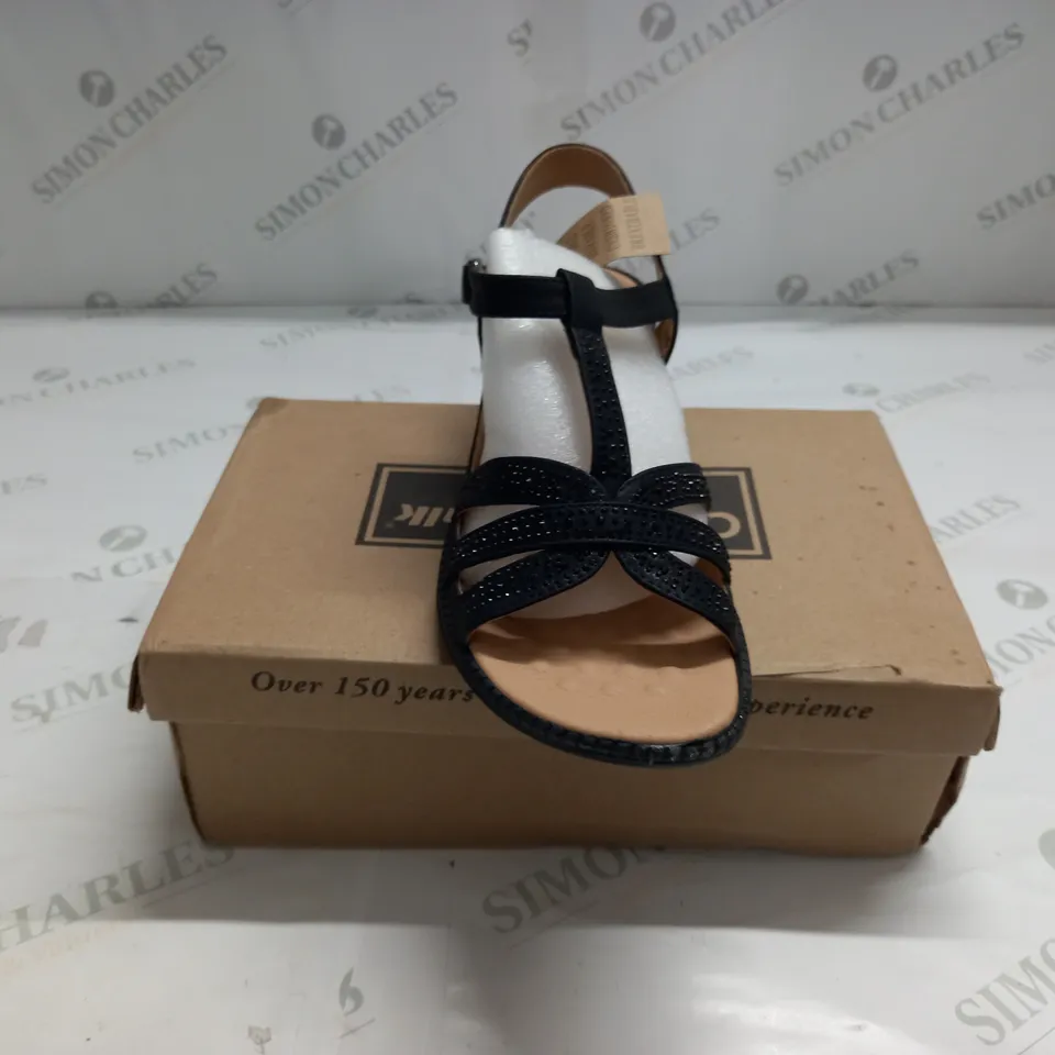 BOXED PAIR OF CUSHION WALK EMBELLISHED STRAPPY SANDALS IN BLACK - 8