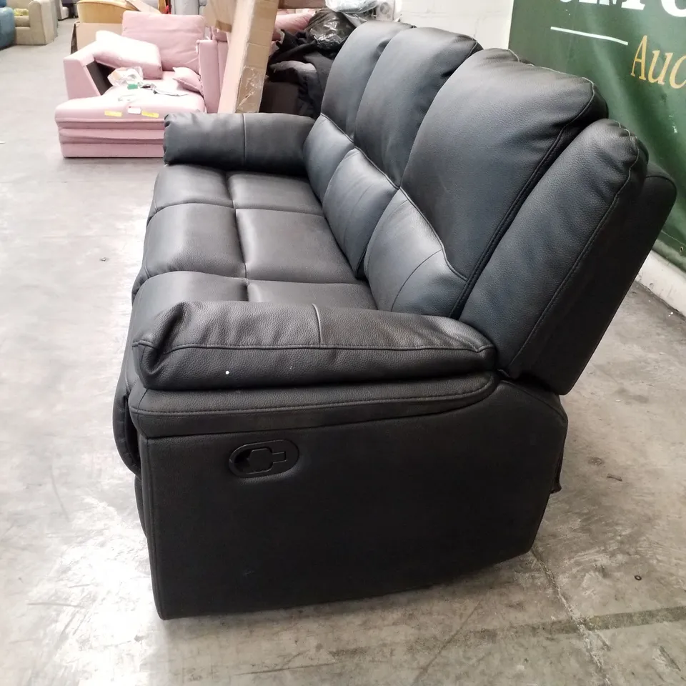 QUALITY DESIGNER 3 SEATER MANUAL RECLINER SOFA - BLACK FAUX LEATHER