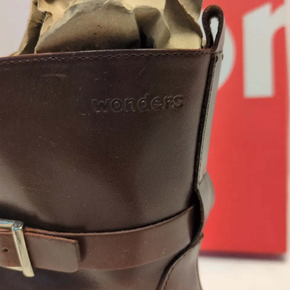 UK 4 WONDERS BROWN LEATHER ANKLE BOOTS WITH SIDE ZIP & BUCKLE – WOMEN'S SHOES