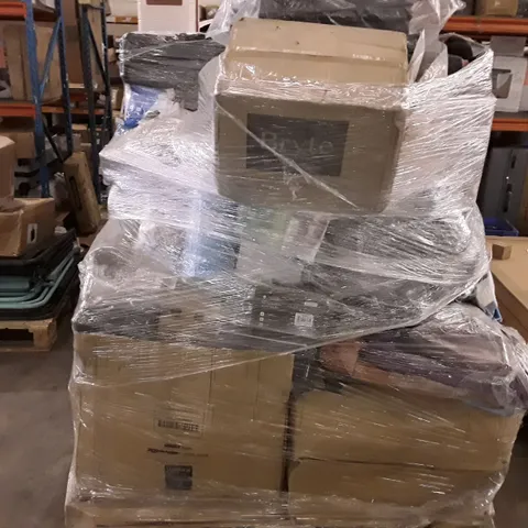 PALLET OF ASSORTED HOUSEHOLD GOODS AND PRODUCTS TO INCLUDES:SUITCASES,YOGA MATT,MEDICINE BALL,VACUUM CLEANER
