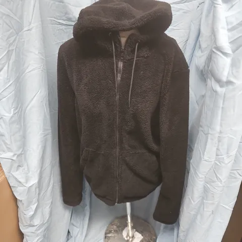 PETER WERTH LONDON BLACK TEDDY FLEECE ZIP HOODIE – UK M