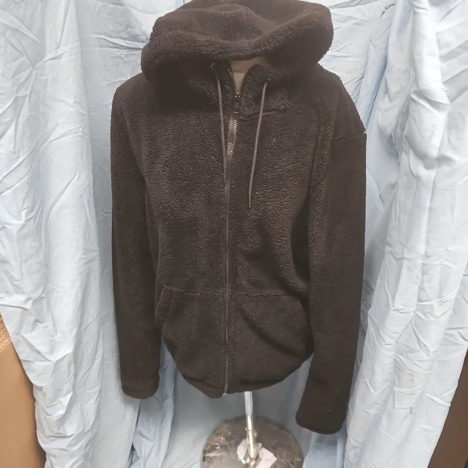 PETER WERTH LONDON BLACK TEDDY FLEECE ZIP HOODIE – UK M