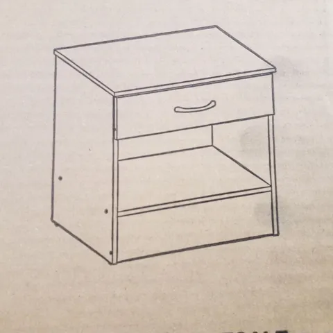 BOXED ALPHA 1 DRAWER BEDSIDE CABINET - BLACK GLOSS & FRENCH WALNUT