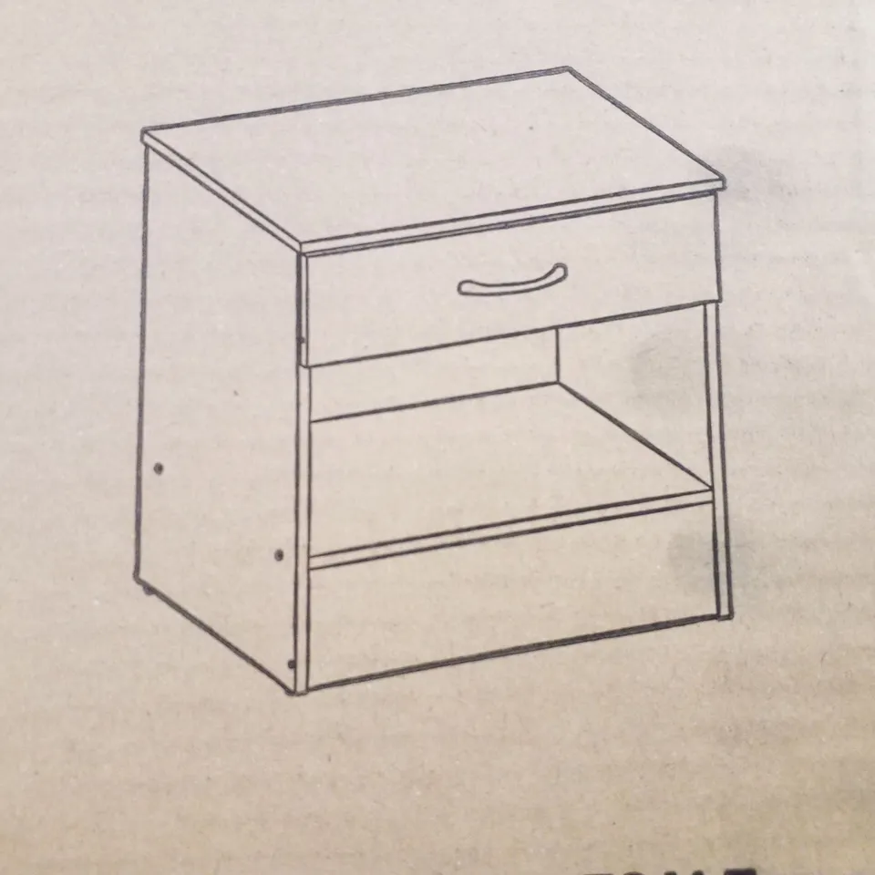 BOXED ALPHA 1 DRAWER BEDSIDE CABINET - BLACK GLOSS & FRENCH WALNUT 