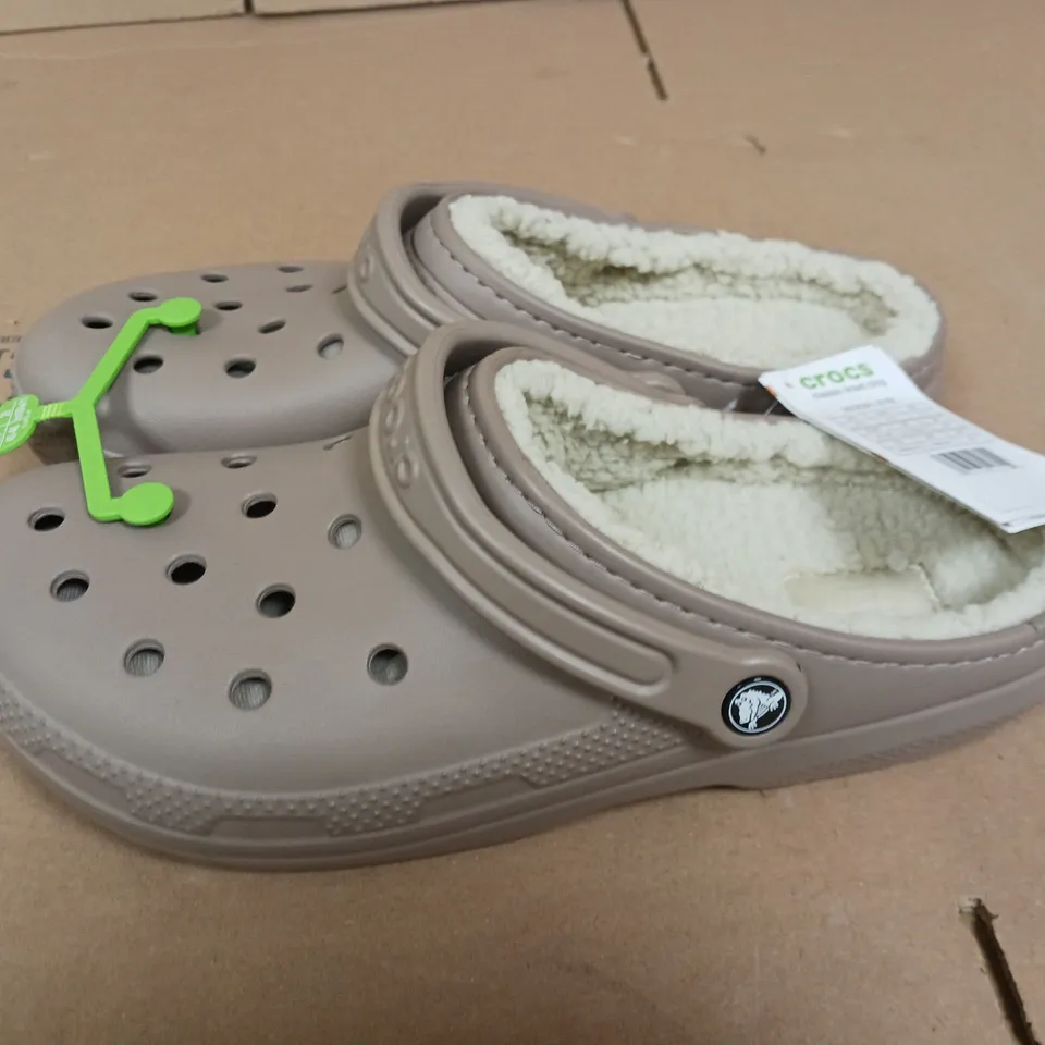 PAIR OF CROCS CLASSIC LINED CLOGS IN MUSHROOM - UK M10 / W11