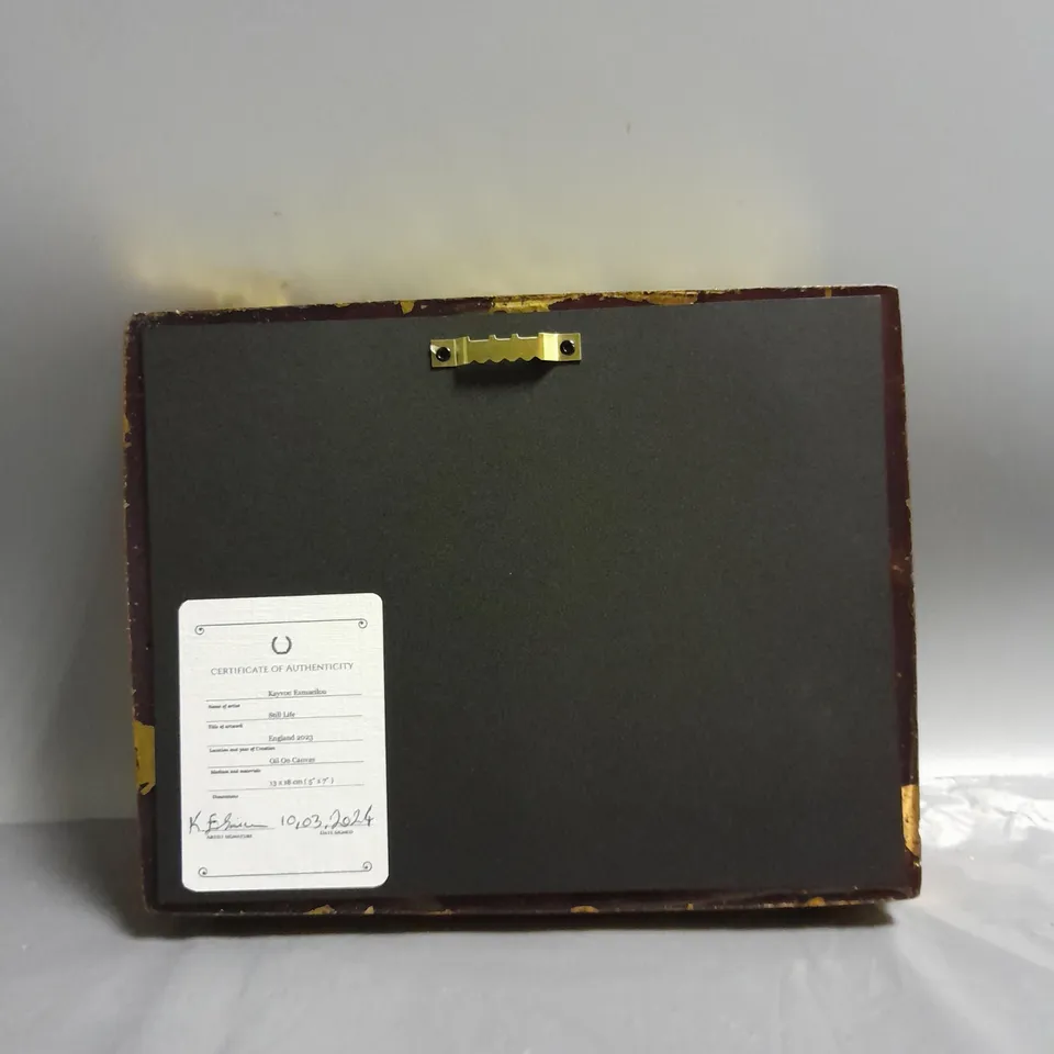 FRAMED STILL LIFE FLORAL OIL ON CANVAS PAINTING BY KAYVON ESMAEILOU APPROX 13CMX18CM