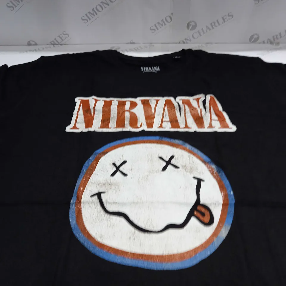 NIRVANA DISTRESSED LOGO UNISEX BLACK T-SHIRT - XXL