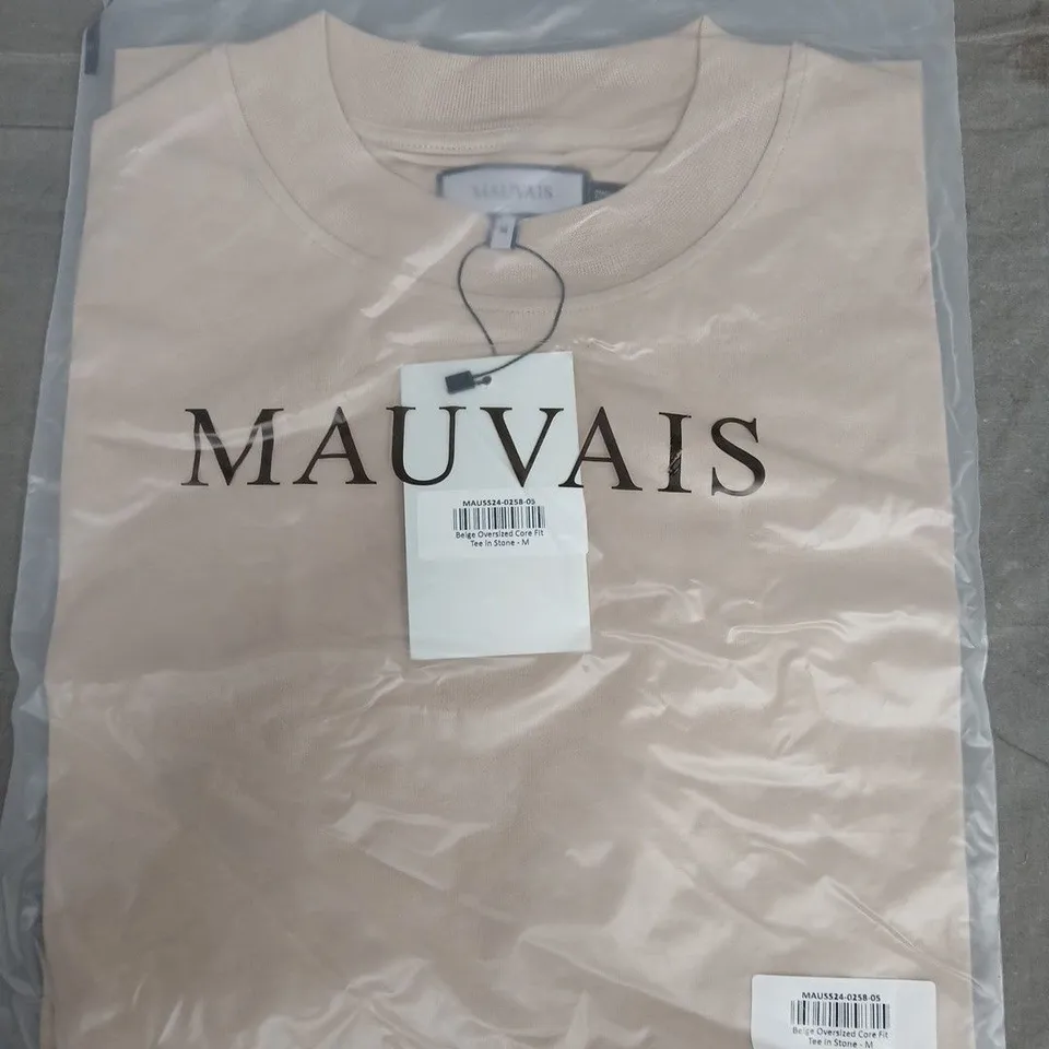 BAGGED MAUVAIS BEIGE OVERSIZED CORE FIT TEE IN STONE - M