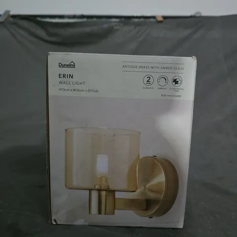 DUNELM ERIN WALL LIGHT – ANTIQUE BRASS WITH AMBER GLASS