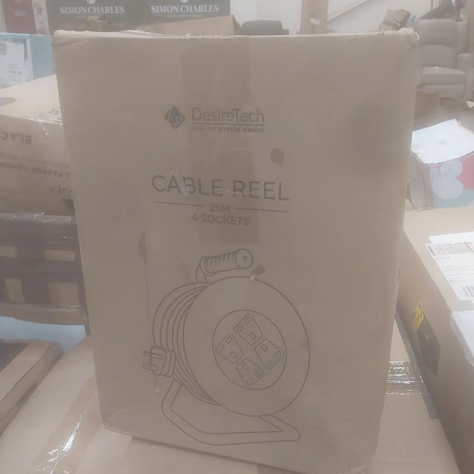 BOXED DESIRETECH 25m CABLE REEL, 4 SOCKETS