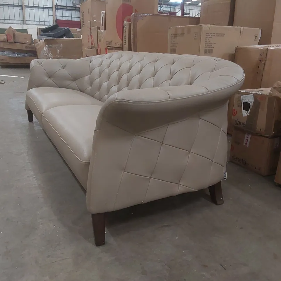 DANETTI LUXE NATURAL GREY LEATHER WITH DARK WOOD 3 SEATER SOFA