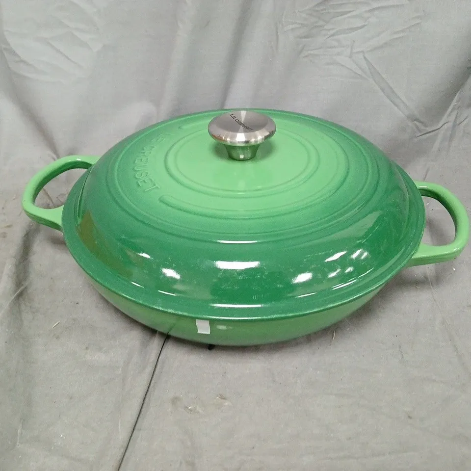 LE CREUSET 30CM SHALLOW CASSEROLE CAST IRON IN GREEN