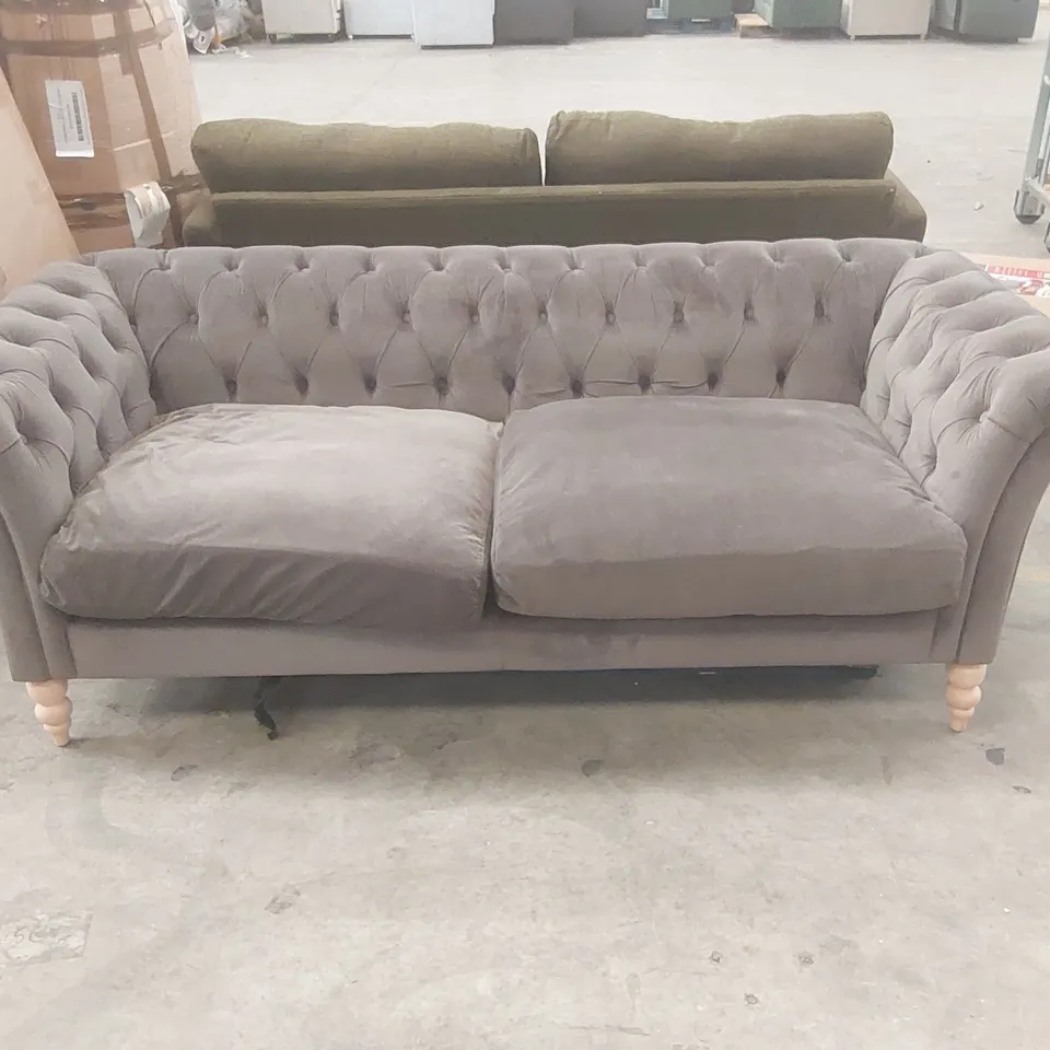 OLIVIA GREY VELVET 3 SEATER SOFA